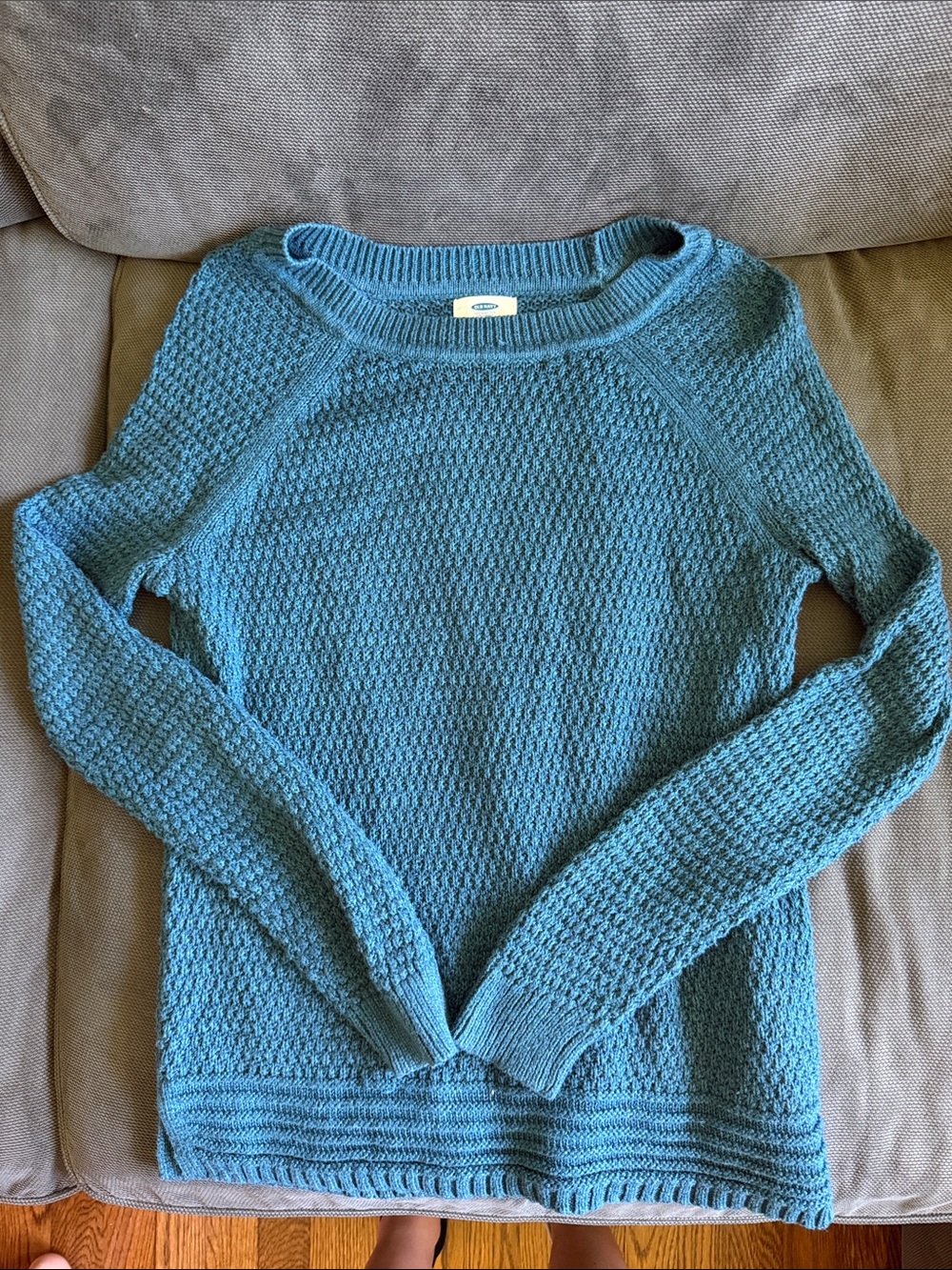 Old Navy Teal Crewneck Textured Knit Sweater